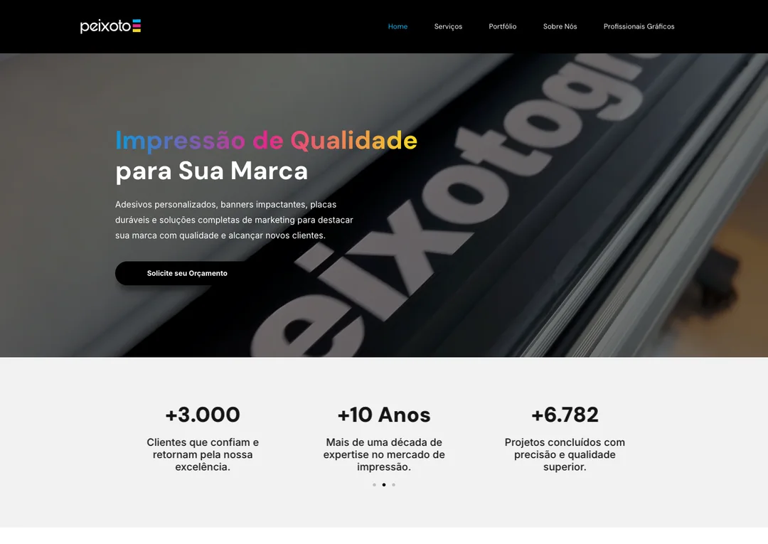 Página inicial do site Gráfica Peixoto